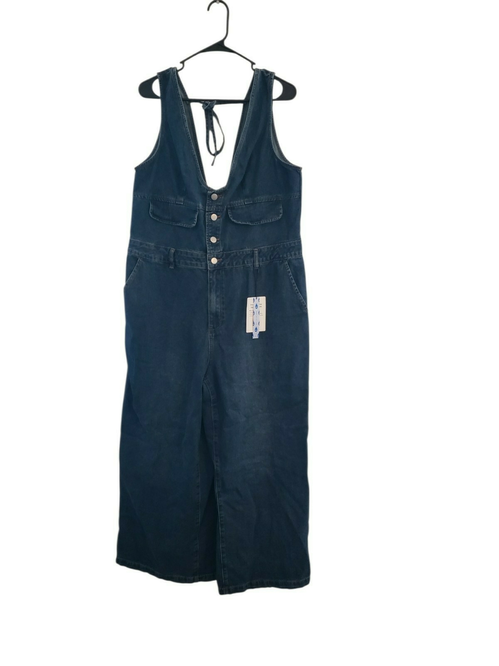 NWT Cider Dark Blue Denim Button-Front Wide-Leg Jumpsuit